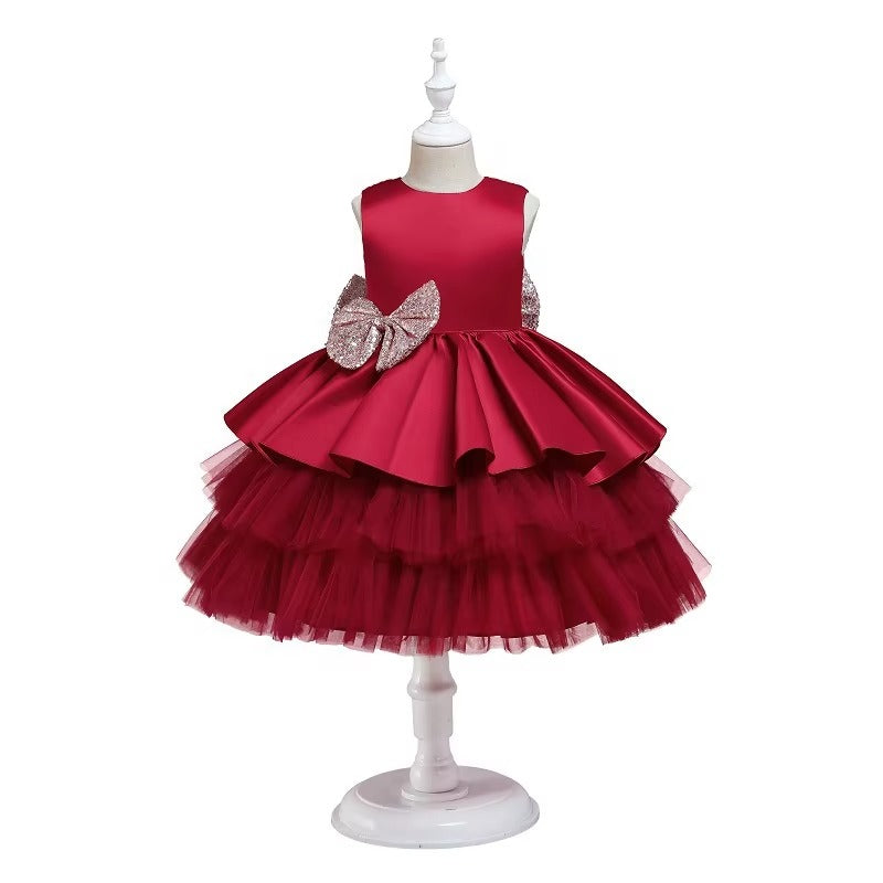 Baby Girls Big Bow Tulle Tutu Skirt Luxury Catwalk Party Dress