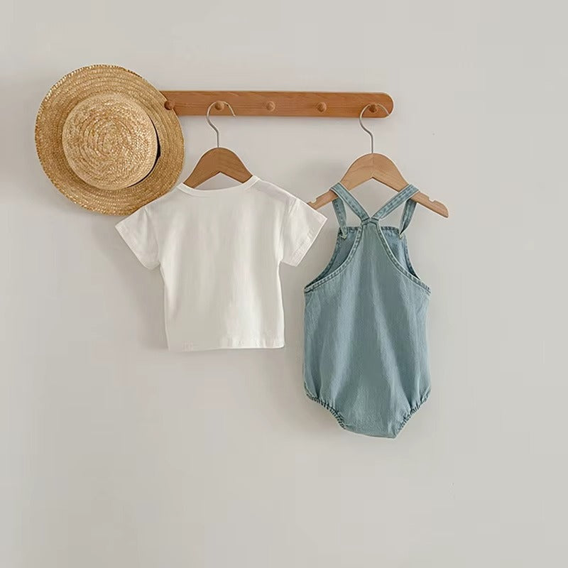Baby Cotton Denim Short Sleeve Romper Summer Bodysuit