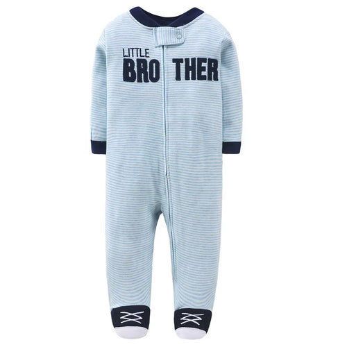 100% Cotton Cartoon Print Zipper Long Sleeve Muslin Newborn Romper