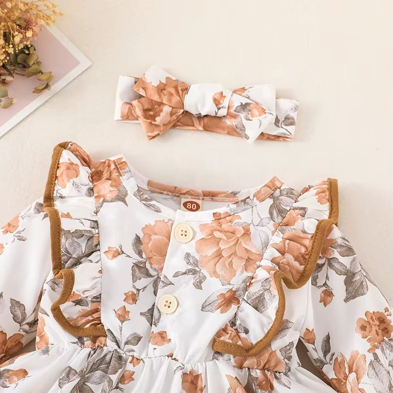Girls 3Pcs Flower Print Top + Pants + Headband Baby Clothes Set