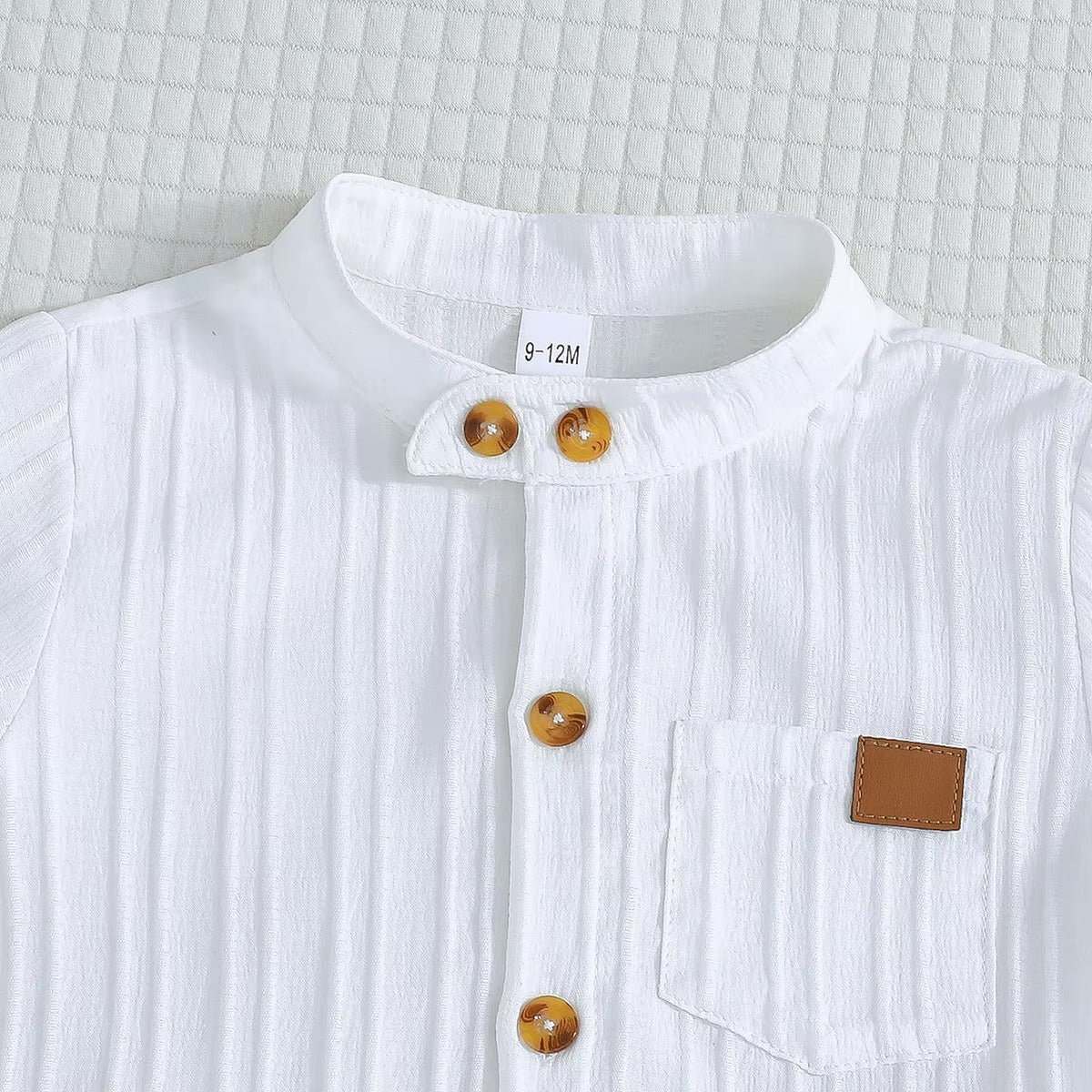 Baby Boys White Striped Shirt + Khaki Shorts 2Pcs Summer Set