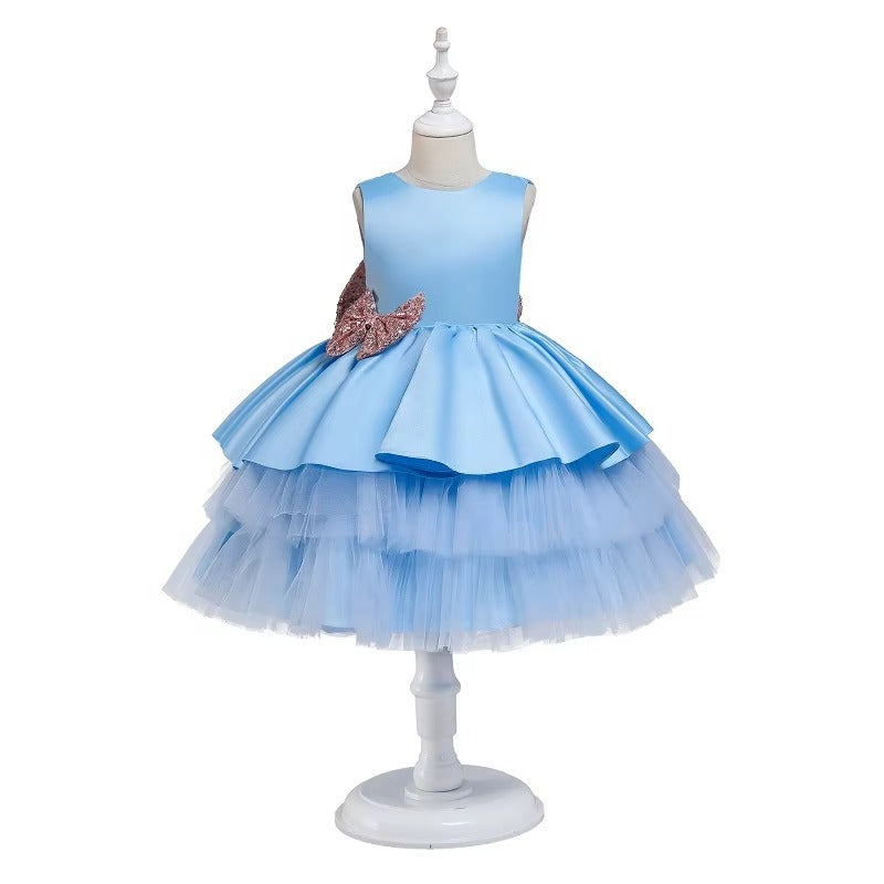 Baby Girls Big Bow Tulle Tutu Skirt Luxury Catwalk Party Dress