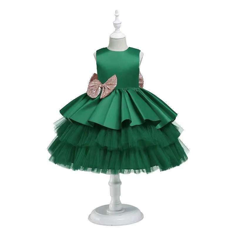 Baby Girls Big Bow Tulle Tutu Skirt Luxury Catwalk Party Dress