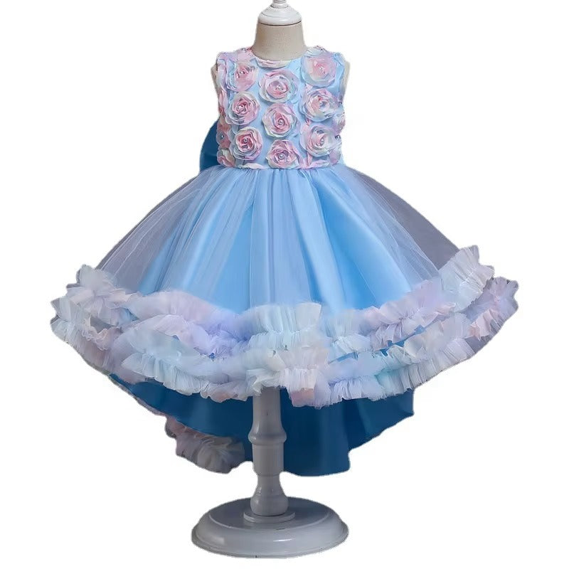 Girls Big Bow Tuxedo Evening Gown Formal Party Birthday Dress