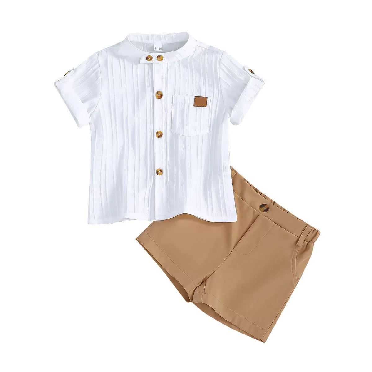 Baby Boys White Striped Shirt + Khaki Shorts 2Pcs Summer Set