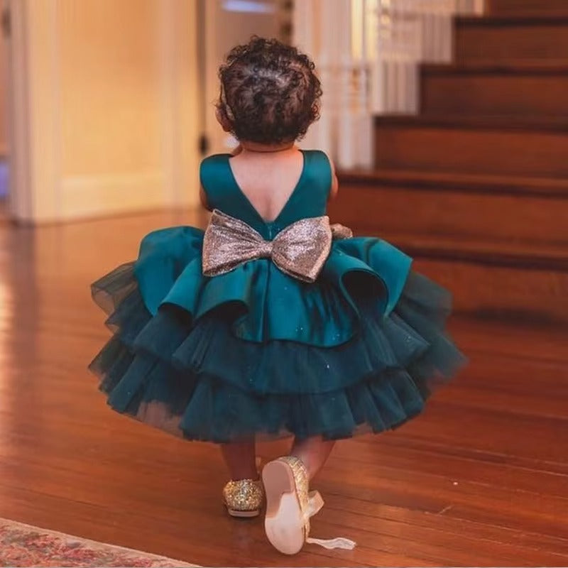 Baby Girls Big Bow Tulle Tutu Skirt Luxury Catwalk Party Dress