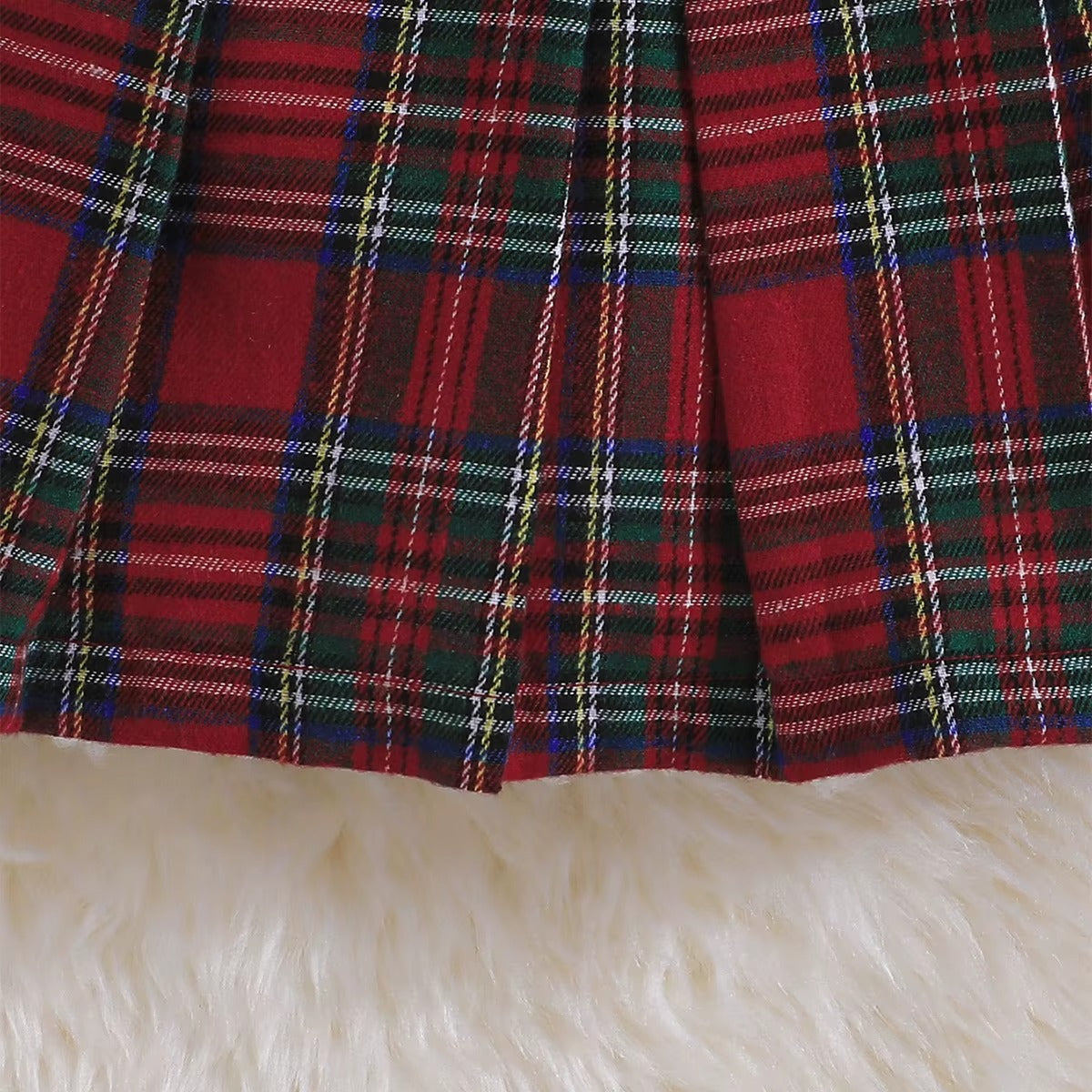 Girls Red Plaid Christmas Skirt & Hat 3Pcs Winter Set